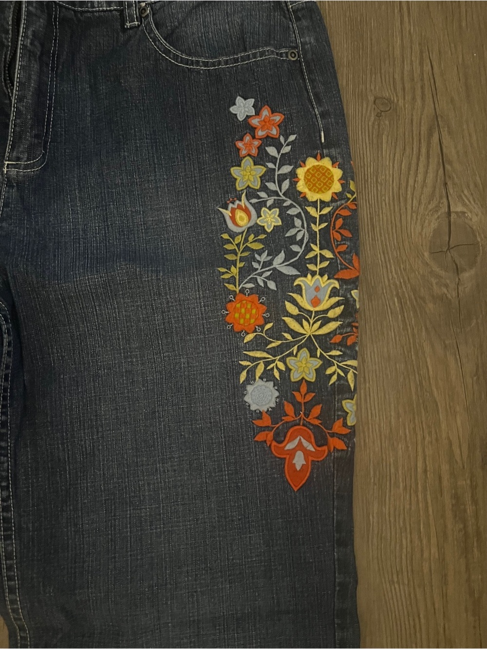 Talbots Dark Blue Straight Jeans with Floral Embroidery - Picture 3 of 6